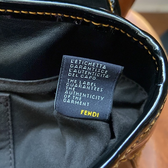 Fendi B Bag Purse in Black Patent Leather with Orange Contrast Top Stitching - Picture 12 of 16